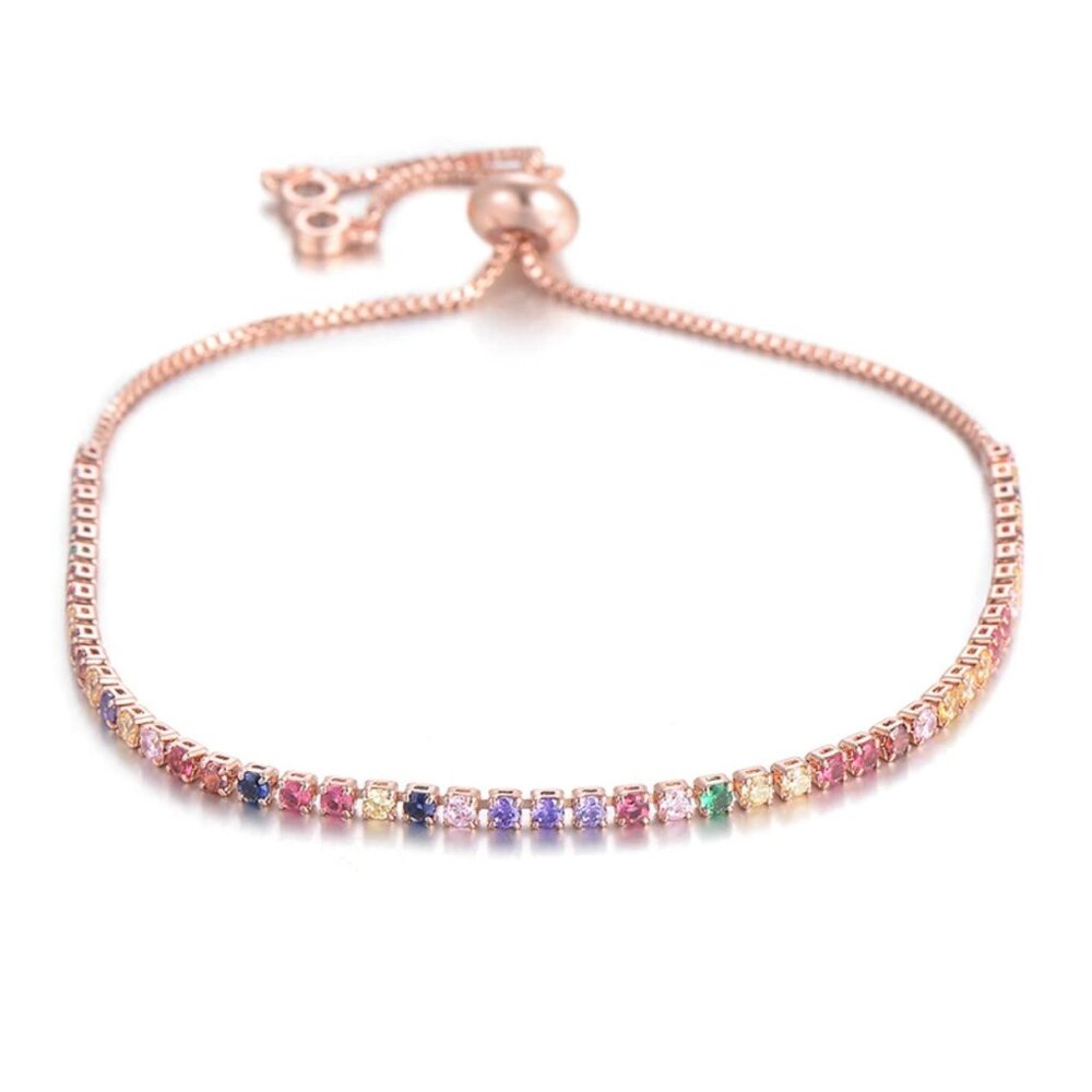 Rose Gold Tennis Bracelet Rainbow Cubic Zirconia Round Stone